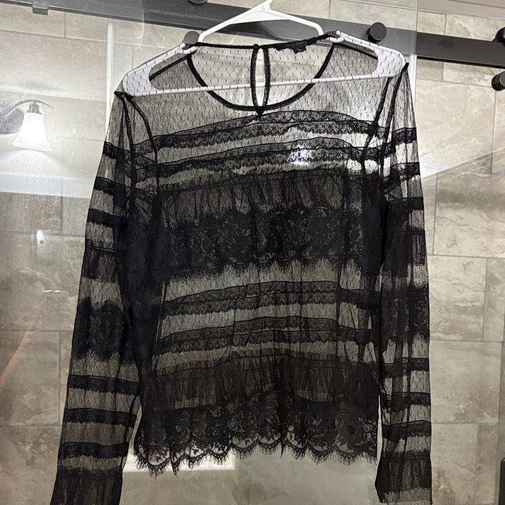 All Saints Sheer Black Mesh Top